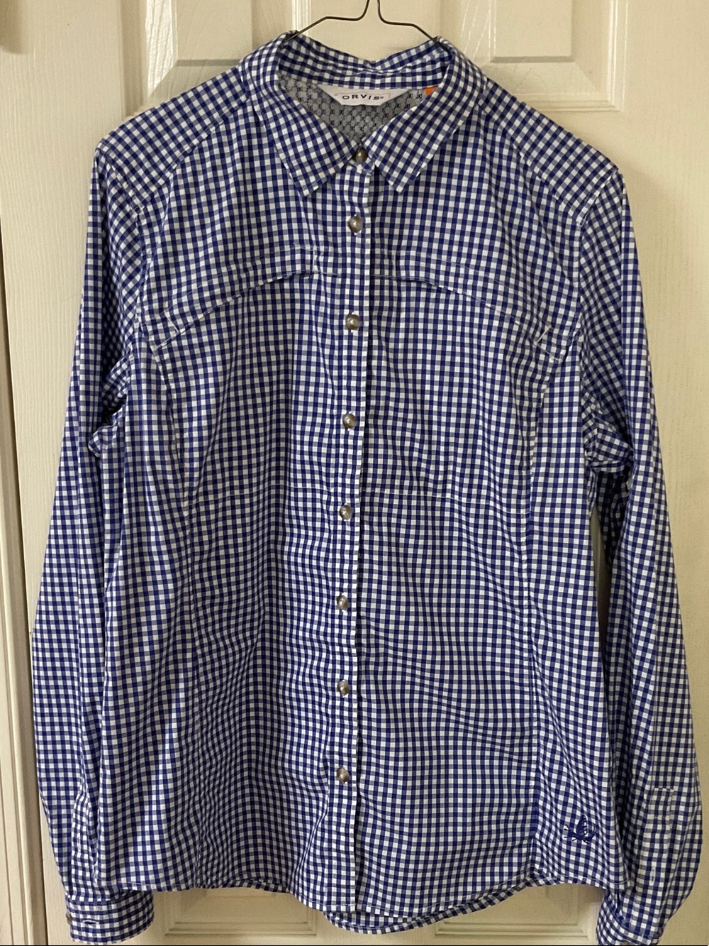 Orvis Blue and White Gingham Button-Down Shirt Size Medium